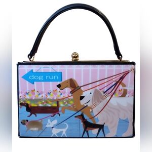 Colorful Dog Run Handbag Clutch Style Vinyl Snap Closure 10 X 7 " Handle GUC